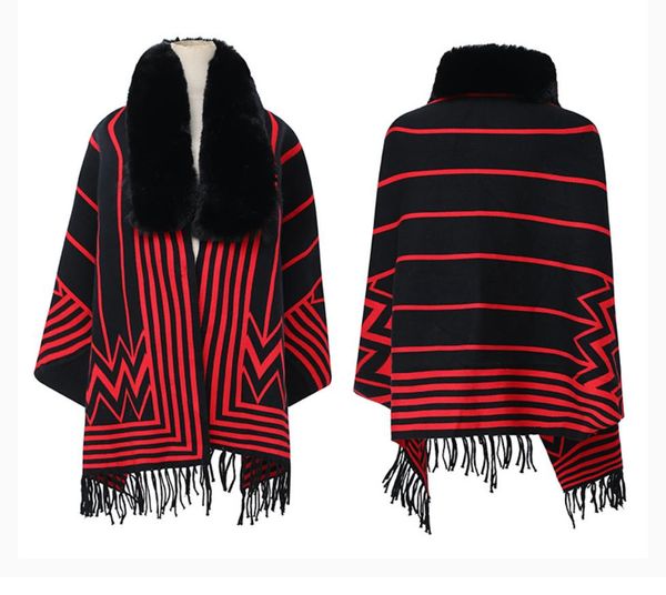 women's faux fur shawl wrap fall winter cape cardigan knitted fringe poncho striped red black plush size
women's faux fur shawl wrap fall winter cape cardigan knitted fringe poncho striped red black plush size