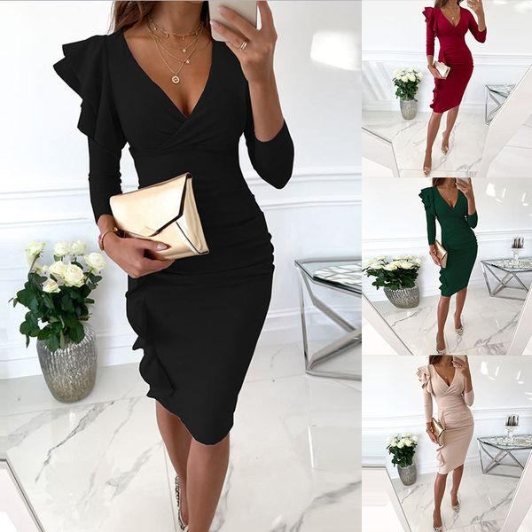 dress wish cross-border european and american womens clothing 2022 autumn new elegant ruffled solid color and v-neck mid-length dress, White;black
dress wish cross-border european and american womens clothing 2022 autumn new elegant ruffled solid color and v-neck mid-length dress, White;black