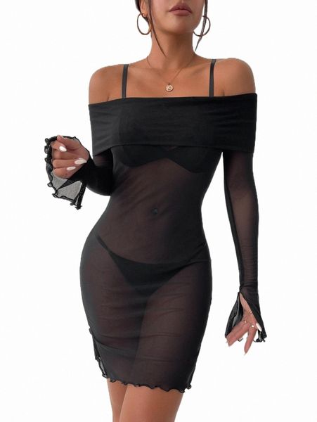 casual dresses off shoulder lettuce trim mesh bodycon dress without lingerie d06z#, Black;gray
casual dresses off shoulder lettuce trim mesh bodycon dress without lingerie d06z#, Black;gray