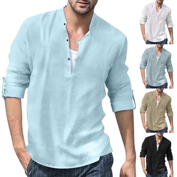 men's casual shirts linen henry stand collar long sleeve beach shirt fall winter solid color loose shirts, White;black
men's casual shirts linen henry stand collar long sleeve beach shirt fall winter solid color loose shirts, White;black