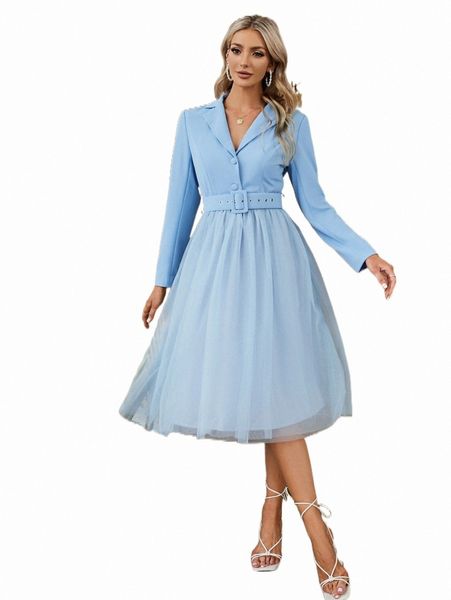 casual dresses simplee lapel collar belted mesh dress r1wc#, Black;gray