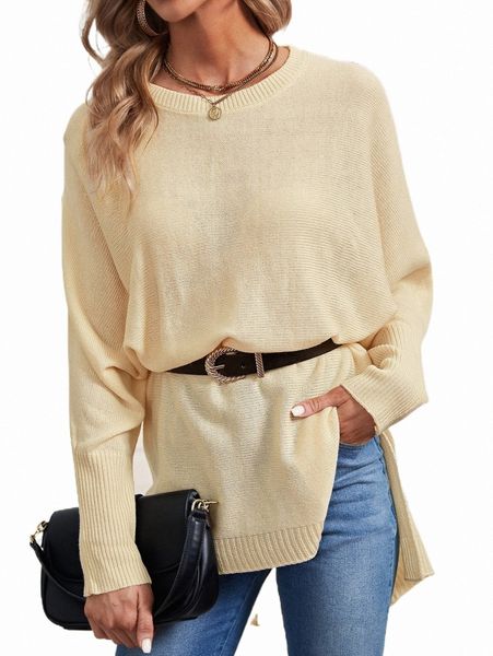 women's sweaters batwing sleeve split high low hem sweater without belt m0zi#, White;black
women's sweaters batwing sleeve split high low hem sweater without belt m0zi#, White;black