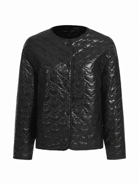 women's down & parkas heart textured snap button front pu coat z3u7#, Black
women's down & parkas heart textured snap button front pu coat z3u7#, Black