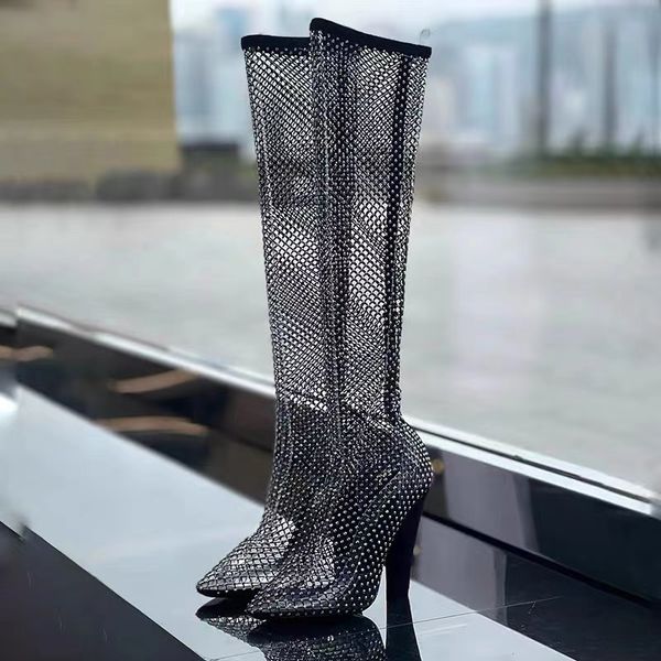 luxury rhinestone hollow boots 2022 new elastic net socks fashion boots designer walking show banquet night party 10cm high heels, Black
luxury rhinestone hollow boots 2022 new elastic net socks fashion boots designer walking show banquet night party 10cm high heels, Black