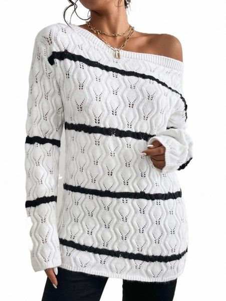 women's sweaters striped pattern asymmetrical neck drop shoulder sweater w5rt#, White;black
women's sweaters striped pattern asymmetrical neck drop shoulder sweater w5rt#, White;black