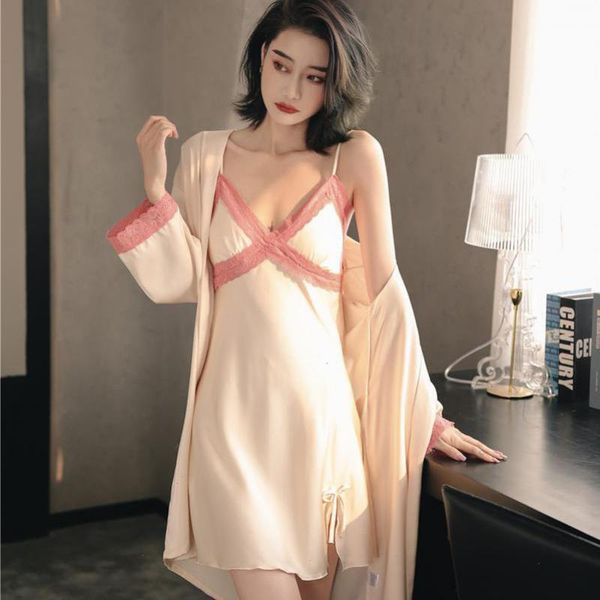 lace sleepwear satin patchwork robe set casual women home clothing bathrobe, Black;red
lace sleepwear satin patchwork robe set casual women home clothing bathrobe, Black;red