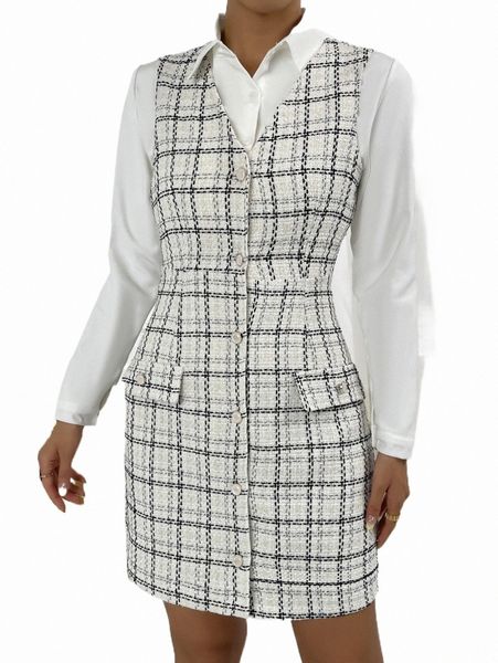casual dresses plaid pattern flap detail single breasted tweed dress without blouse y8m9#, Black;gray
casual dresses plaid pattern flap detail single breasted tweed dress without blouse y8m9#, Black;gray
