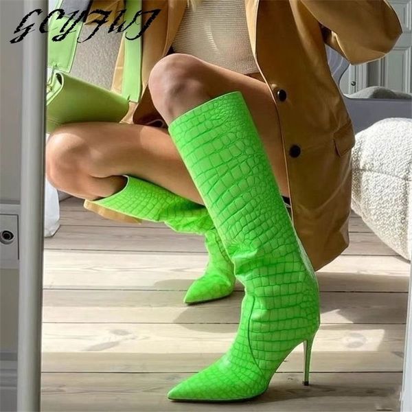 boots women knee high heels fluorescent green blue leather pointed toe spring autumn long black rose red 220902
boots women knee high heels fluorescent green blue leather pointed toe spring autumn long black rose red 220902