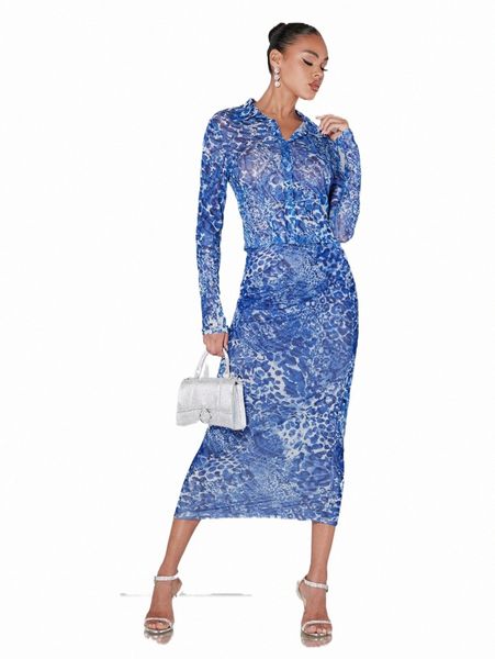 two piece dress bae allover print mesh & pencil skirt a2p8#, White
two piece dress bae allover print mesh & pencil skirt a2p8#, White