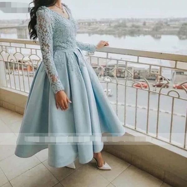 tea length evening dresses v neck long sleeves lace light blue a-line woman party night satin prom gown 2022 robe de soiree, Black
tea length evening dresses v neck long sleeves lace light blue a-line woman party night satin prom gown 2022 robe de soiree, Black