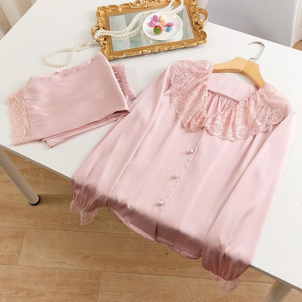 long sleeve trouser pijamas sleepwears suit female pajamas set sweet pink lace, Black;red
long sleeve trouser pijamas sleepwears suit female pajamas set sweet pink lace, Black;red