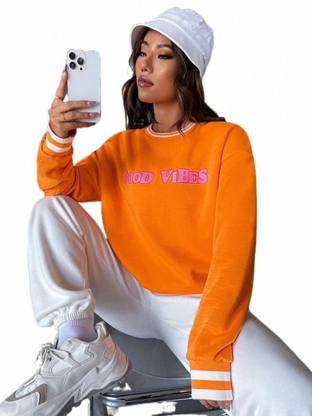women's hoodies & sweatshirts slogan graphic drop shoulder striped trim pullover l410#, Black
women's hoodies & sweatshirts slogan graphic drop shoulder striped trim pullover l410#, Black