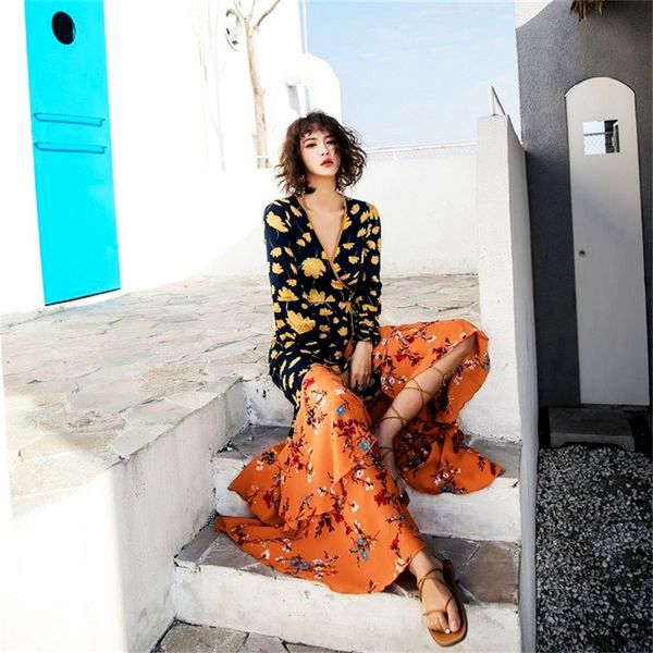 casual dresses women v neck long vintage boho full sleeve floral print chic party sashes adjustable sl098 220916, Black;gray
casual dresses women v neck long vintage boho full sleeve floral print chic party sashes adjustable sl098 220916, Black;gray