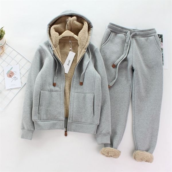 women's tracksuits sports and leisure suit winter lamb wool plus velvet thickening simple thin longsleeved hooded short coat sweatpants, Gray
women's tracksuits sports and leisure suit winter lamb wool plus velvet thickening simple thin longsleeved hooded short coat sweatpants, Gray