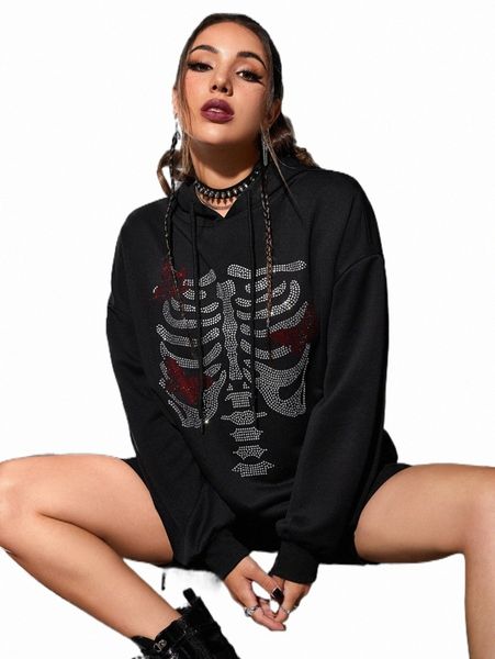 women's hoodies & sweatshirts rhinestone skeleton pattern drop shoulder drawstring hoodie 633c#, Black
women's hoodies & sweatshirts rhinestone skeleton pattern drop shoulder drawstring hoodie 633c#, Black