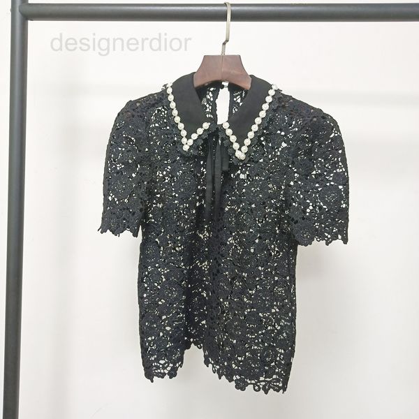women's t-shirt designer fadan sp2022 spring and summer new black lace doll collar diamond bow short sleeve hollow out bkey, White
women's t-shirt designer fadan sp2022 spring and summer new black lace doll collar diamond bow short sleeve hollow out bkey, White