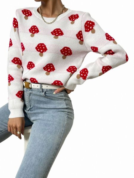 women's sweaters mushroom & stripe pattern sweater r8c5#, White;black
women's sweaters mushroom & stripe pattern sweater r8c5#, White;black