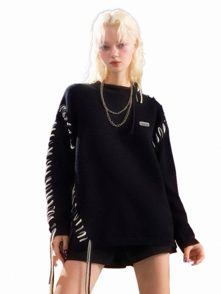 women's sweaters letter patched detail lace up side mock neck drop shoulder sweater y3ko#, White;black
women's sweaters letter patched detail lace up side mock neck drop shoulder sweater y3ko#, White;black