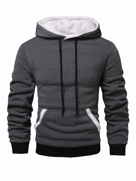 men's hoodies & sweatshirts men teddy lined kangaroo pocket drawstring hoodie a43f#, Black
