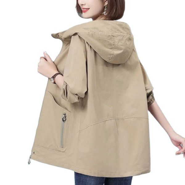 women s jackets spring autumn trench coat women mid aged casual wild hooded pocket windbreakers female loose basic overcoat ladies 220905, Black;brown
women s jackets spring autumn trench coat women mid aged casual wild hooded pocket windbreakers female loose basic overcoat ladies 220905, Black;brown