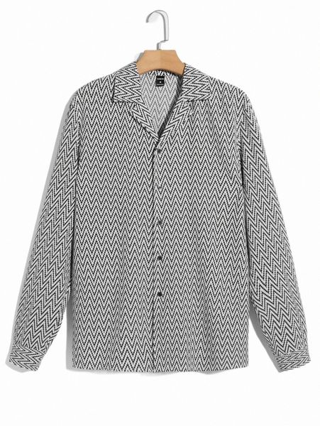 men's casual shirts men chevron print shirt 2022 new r8av#, White;black 
men's casual shirts men chevron print shirt 2022 new r8av#, White;black