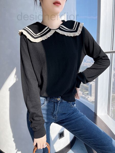 women's sweaters designer fadan 2022 new style baby collar striped lace long sleeved sweater french temperament loose with inside, White;black
women's sweaters designer fadan 2022 new style baby collar striped lace long sleeved sweater french temperament loose with inside, White;black