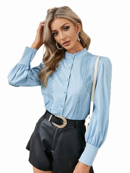 women's blouses & shirts simplee contrast guipure lace bishop sleeve shirt q3ux#, White
women's blouses & shirts simplee contrast guipure lace bishop sleeve shirt q3ux#, White