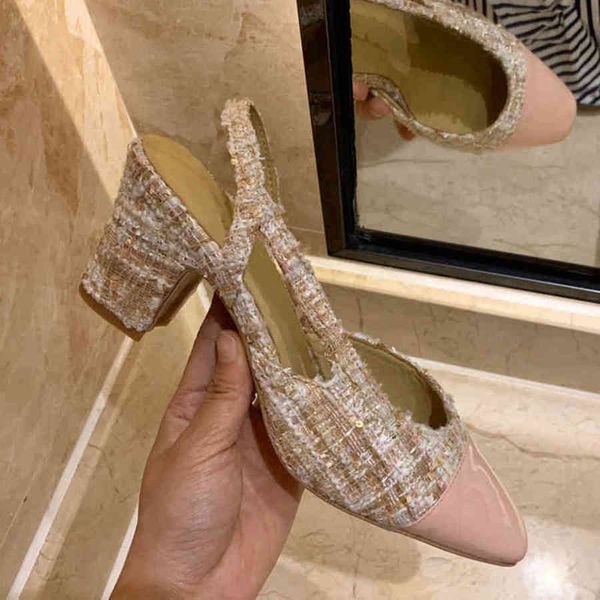 70% off designer women's luxury slippers early spring baotou single classic woven tweed elegant middle heel high heels color matching, Black 
70% off designer women's luxury slippers early spring baotou single classic woven tweed elegant middle heel high heels color matching, Black