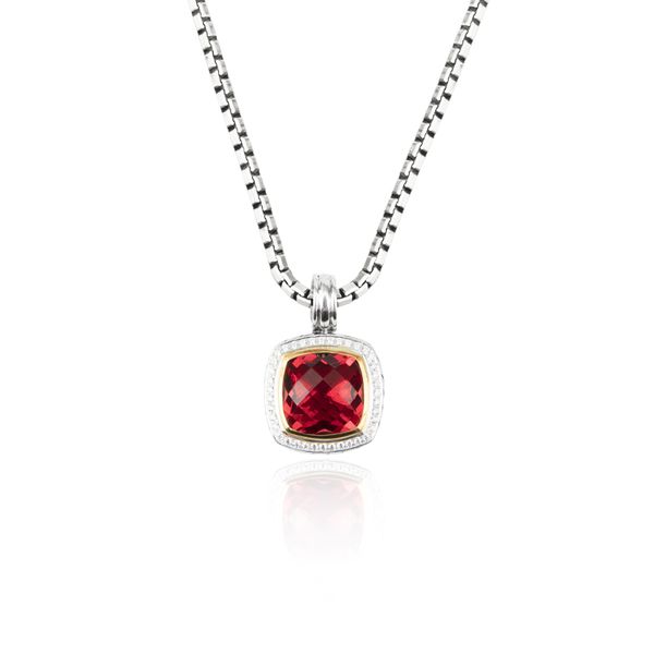 925 silver necklace 14mm garnet enhanced pendant box chain women's necklace 
925 silver necklace 14mm garnet enhanced pendant box chain women's necklace