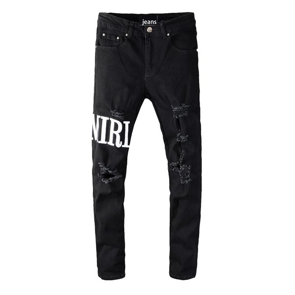 men's jeans multiple holes trend slim black pants patch letters fashion pennies, Blue
men's jeans multiple holes trend slim black pants patch letters fashion pennies, Blue