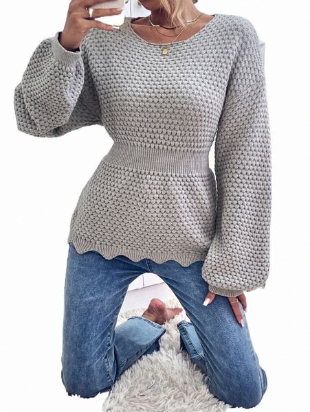 women's sweaters drop shoulder scallop trim sweater u7ur#, White;black
women's sweaters drop shoulder scallop trim sweater u7ur#, White;black