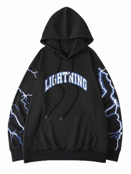 men's hoodies & sweatshirts extended sizes men lightning & letter graphic kangaroo pocket drawstring hoodie b8u6#, Black
men's hoodies & sweatshirts extended sizes men lightning & letter graphic kangaroo pocket drawstring hoodie b8u6#, Black