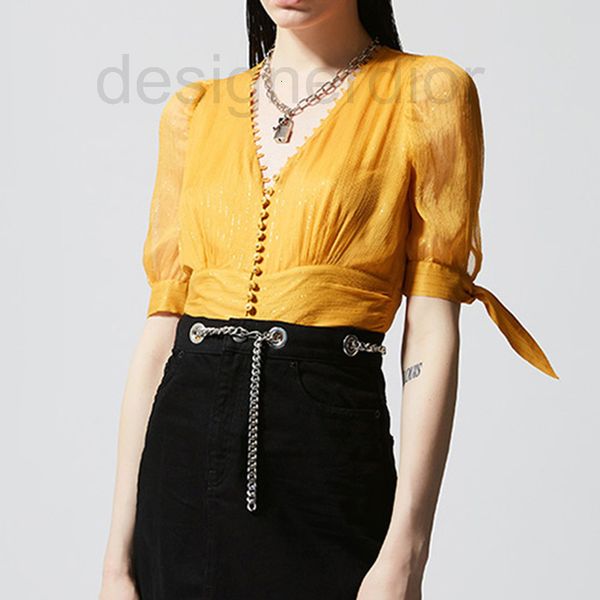 women's blouses & shirts designer spring and summer 2022 yellow gold stripe v-neck small bag buckle waist mulberry silk, White
women's blouses & shirts designer spring and summer 2022 yellow gold stripe v-neck small bag buckle waist mulberry silk, White