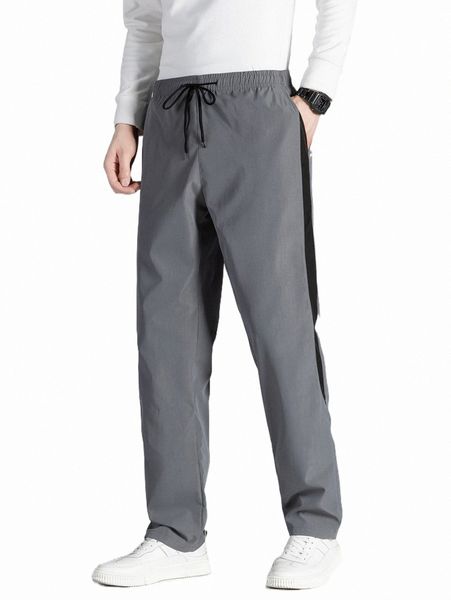 men's pants men contrast side seam drawstring waist pants d0dy#, Black