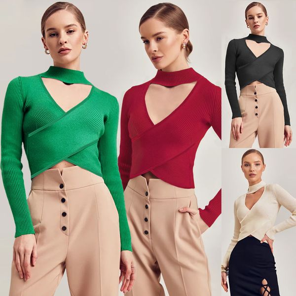 women's knits & tees long sleeve knitted rib cross basic bottoming shirt women fashion hollow out slim chic clothes blusas, White
women's knits & tees long sleeve knitted rib cross basic bottoming shirt women fashion hollow out slim chic clothes blusas, White