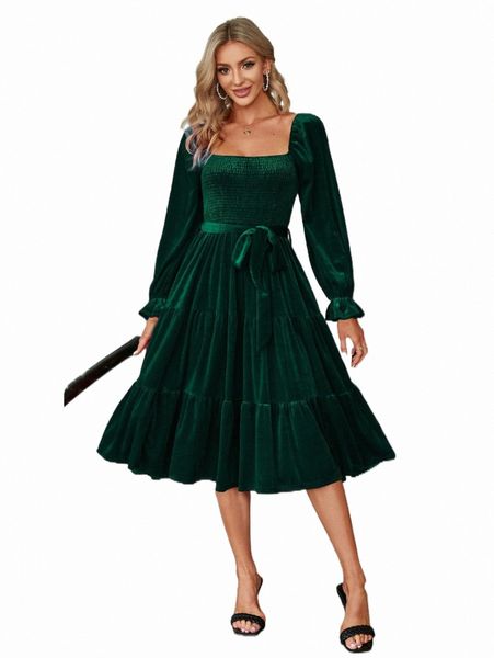 casual dresses simplee square neck flounce sleeve ruffle hem belted velvet dress t4kf#, Black;gray
casual dresses simplee square neck flounce sleeve ruffle hem belted velvet dress t4kf#, Black;gray