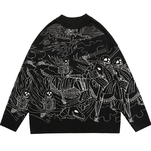 women's sweaters vintage knitted sweater harajuku ukiyo-e style skull graffiti pullover autumn streetwear sweater men women cotton knit, White;black
women's sweaters vintage knitted sweater harajuku ukiyo-e style skull graffiti pullover autumn streetwear sweater men women cotton knit, White;black