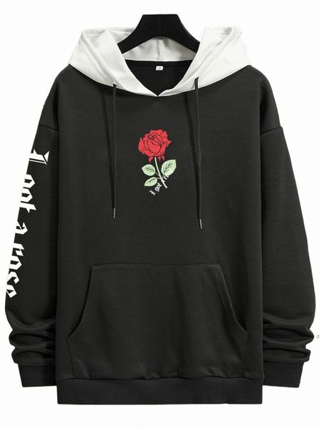 men's hoodies & sweatshirts men rose & slogan graphic drawstring hoodie i78w#, Black
men's hoodies & sweatshirts men rose & slogan graphic drawstring hoodie i78w#, Black