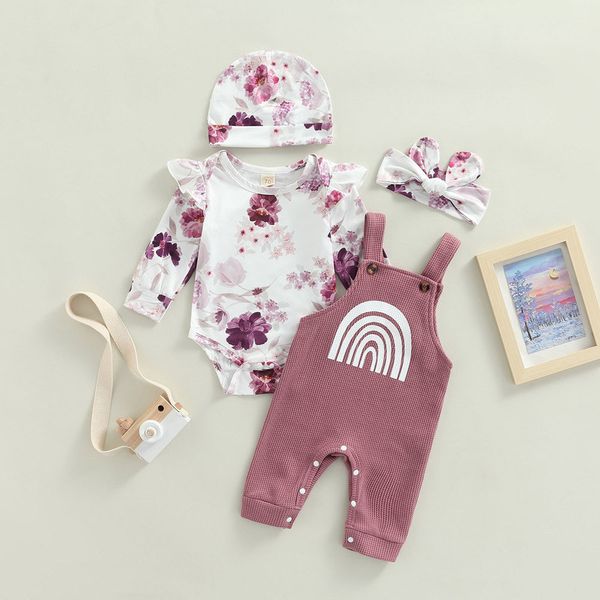clothing sets infant baby girls 4 pieces outfits floral print long sleeve romper rainbow waffle overalls hat headband set 220905, White
clothing sets infant baby girls 4 pieces outfits floral print long sleeve romper rainbow waffle overalls hat headband set 220905, White