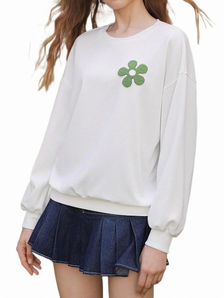 women's hoodies & sweatshirts mod floral patched drop shoulder pullover t2i9#, Black 
women's hoodies & sweatshirts mod floral patched drop shoulder pullover t2i9#, Black