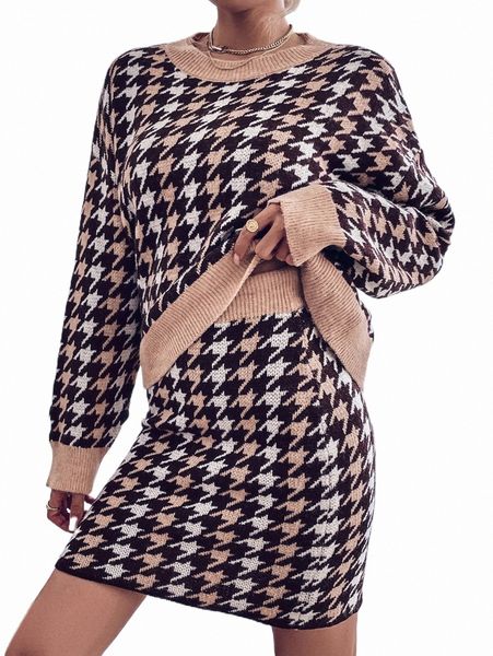 women's sweaters houndstooth pattern drop shoulder sweater & knit skirt z3fp#, White;black
women's sweaters houndstooth pattern drop shoulder sweater & knit skirt z3fp#, White;black