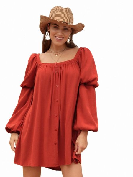 casual dresses gathered sleeve button front tunic dress u7by#, Black;gray