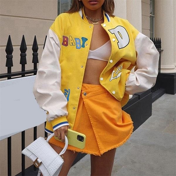 womens jackets women yellow baseball jacket letter print long sleeves singlebreasted baseball uniform streetwear causal bf style loose coat, Black;brown
womens jackets women yellow baseball jacket letter print long sleeves singlebreasted baseball uniform streetwear causal bf style loose coat, Black;brown