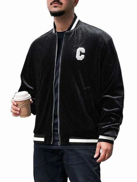 men's jackets men letter patched striped trim zipper velvet varsity jacket b40u#, Black;brown
men's jackets men letter patched striped trim zipper velvet varsity jacket b40u#, Black;brown