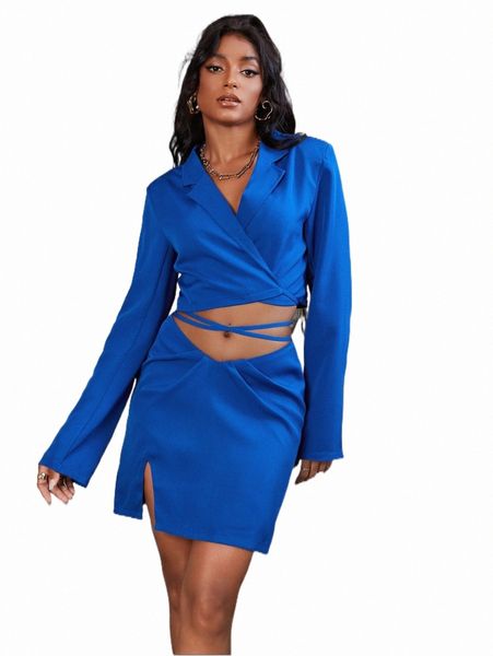 two piece dress lapel neck crisscross tie back crop blazer & split hem skirt m8qe#, White
two piece dress lapel neck crisscross tie back crop blazer & split hem skirt m8qe#, White