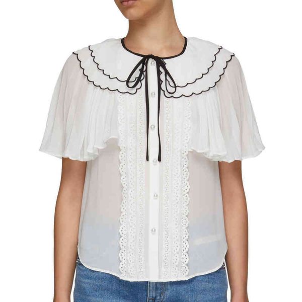 women's polos fadan sp's tie lace collar short sleeve shirt in spring and summer of years, White
women's polos fadan sp's tie lace collar short sleeve shirt in spring and summer of years, White