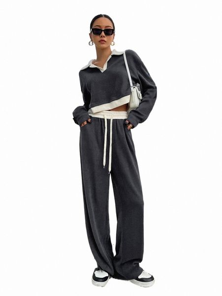 two piece dress dazy contrast collar drop shoulder crop sweatshirt & sweatpants c8st#, White
two piece dress dazy contrast collar drop shoulder crop sweatshirt & sweatpants c8st#, White