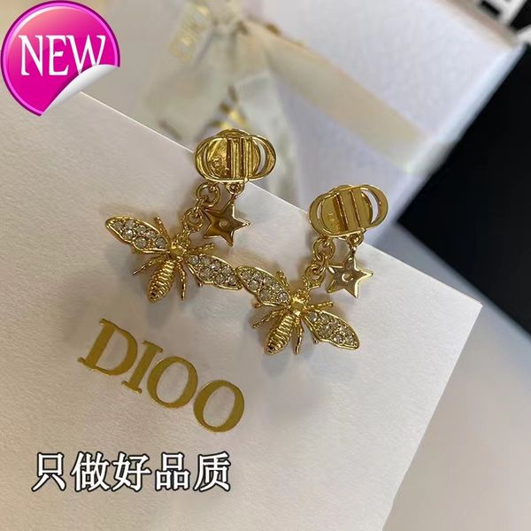 luxury brand design earrings 2022 new family d letters little bee cd five pointed star temperament personality the same style, Golden;silver