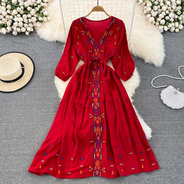 bohemian retro national style dress heavy industry embroidery v-neck waist a-shaped seaside holiday long skirt, Black;gray
bohemian retro national style dress heavy industry embroidery v-neck waist a-shaped seaside holiday long skirt, Black;gray