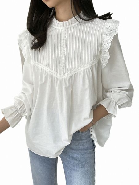 women's blouses & shirts dazy eyelet embroidery ruffle trim blouse a1e0#, White 
women's blouses & shirts dazy eyelet embroidery ruffle trim blouse a1e0#, White